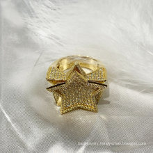2021 Hip Hop Style K Gold/925 Silver Star Shape Ring